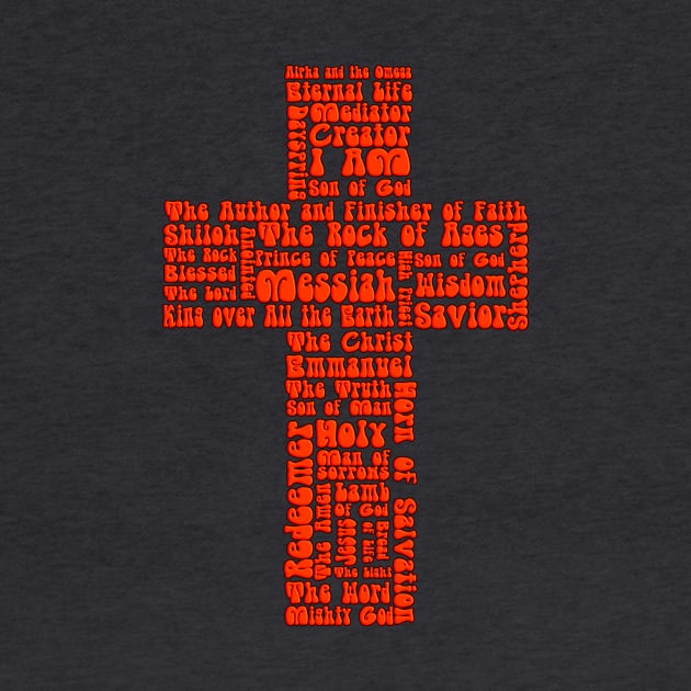 Funky Red Retro Style Names of Jesus Cross by AlondraHanley